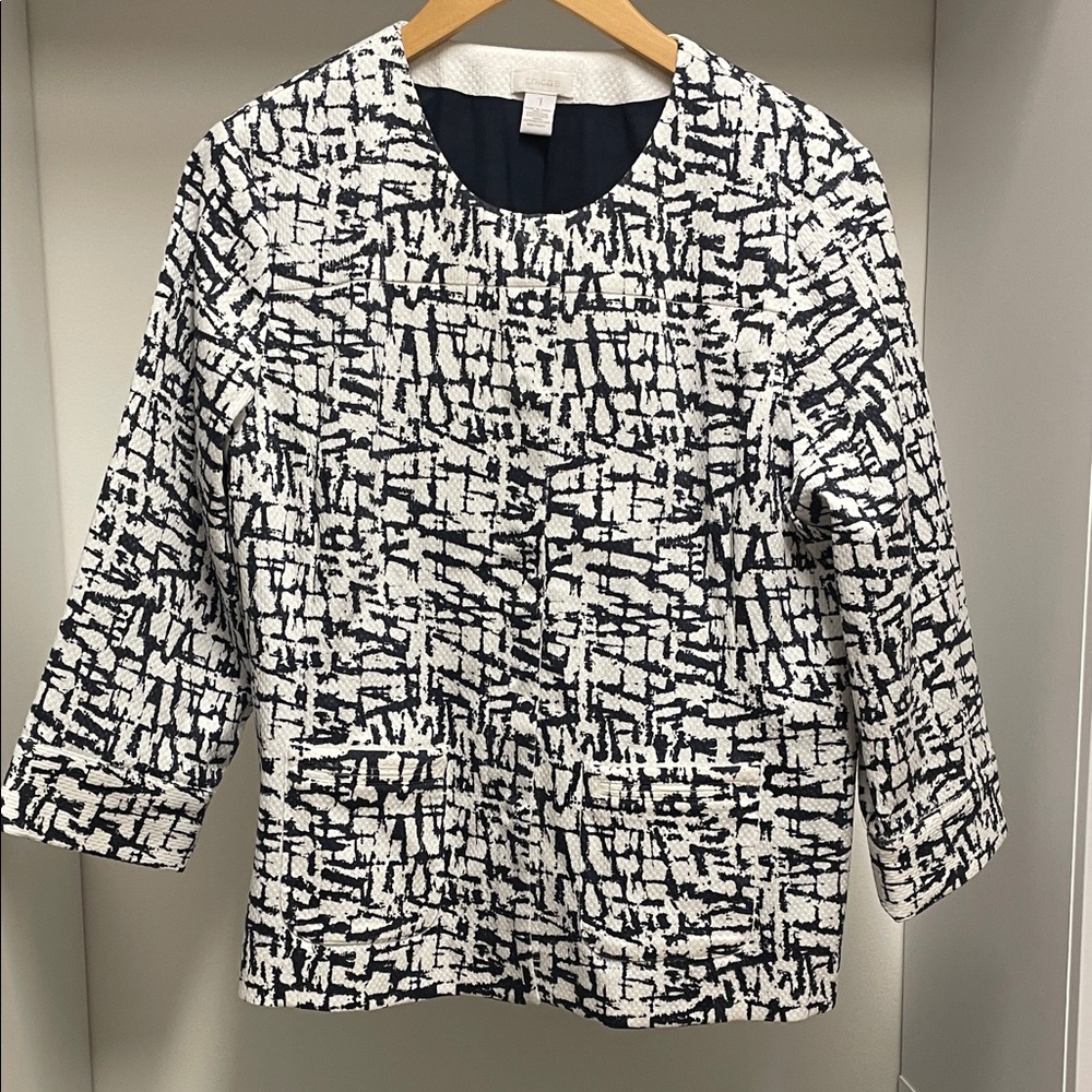 Chico's Black and White Textured Lined Blazer Jacket Size 1